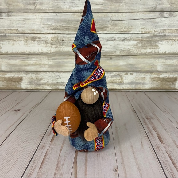 Football Game Gnome Vintage Football Print Fabric Blue Brown Faux Fur Man Cave - Picture 3 of 11